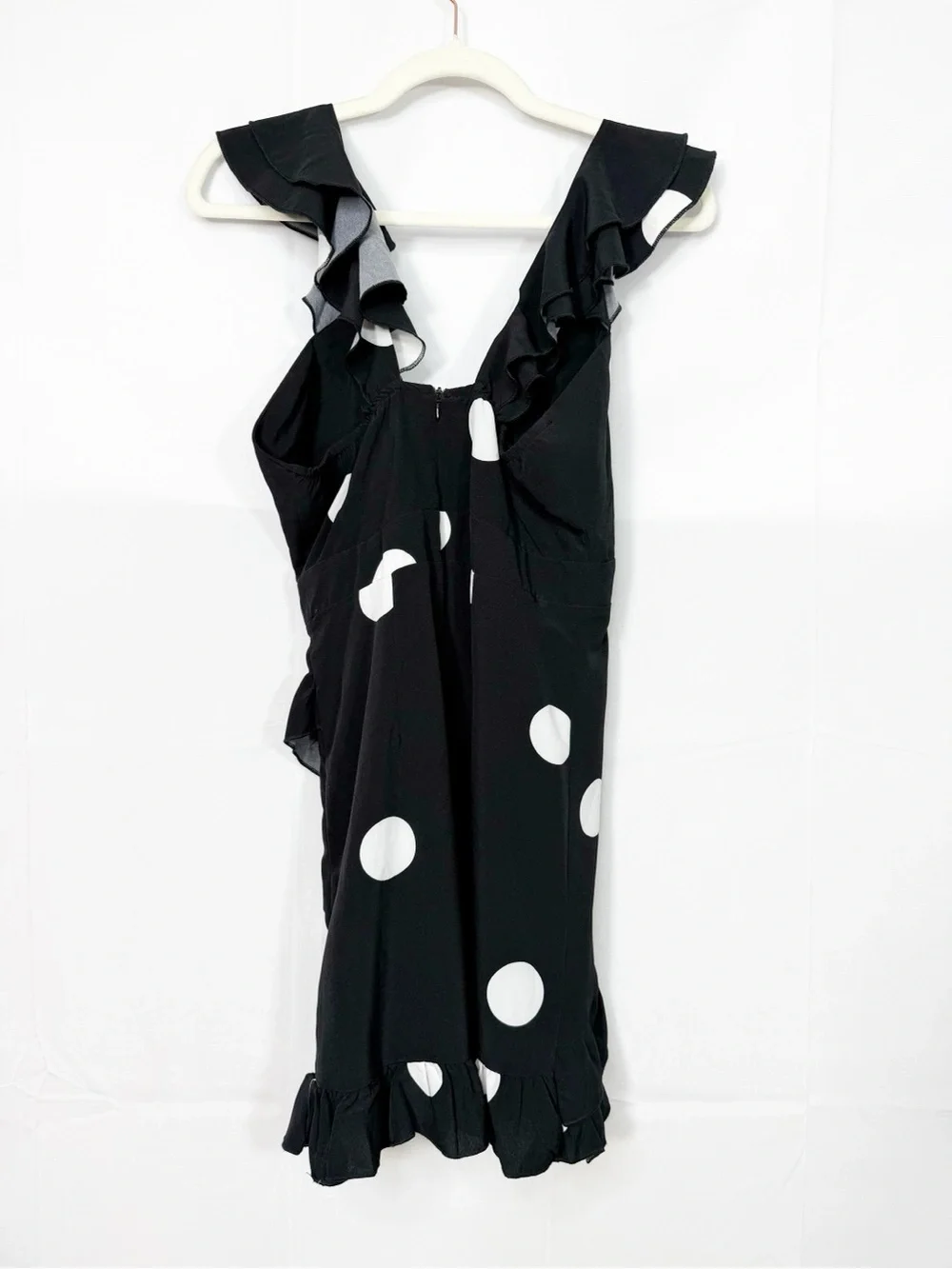 SNDYS. Morocco Mini Dress Black White Polka Dot Front Tie Cutout - Picture 4 of 16
